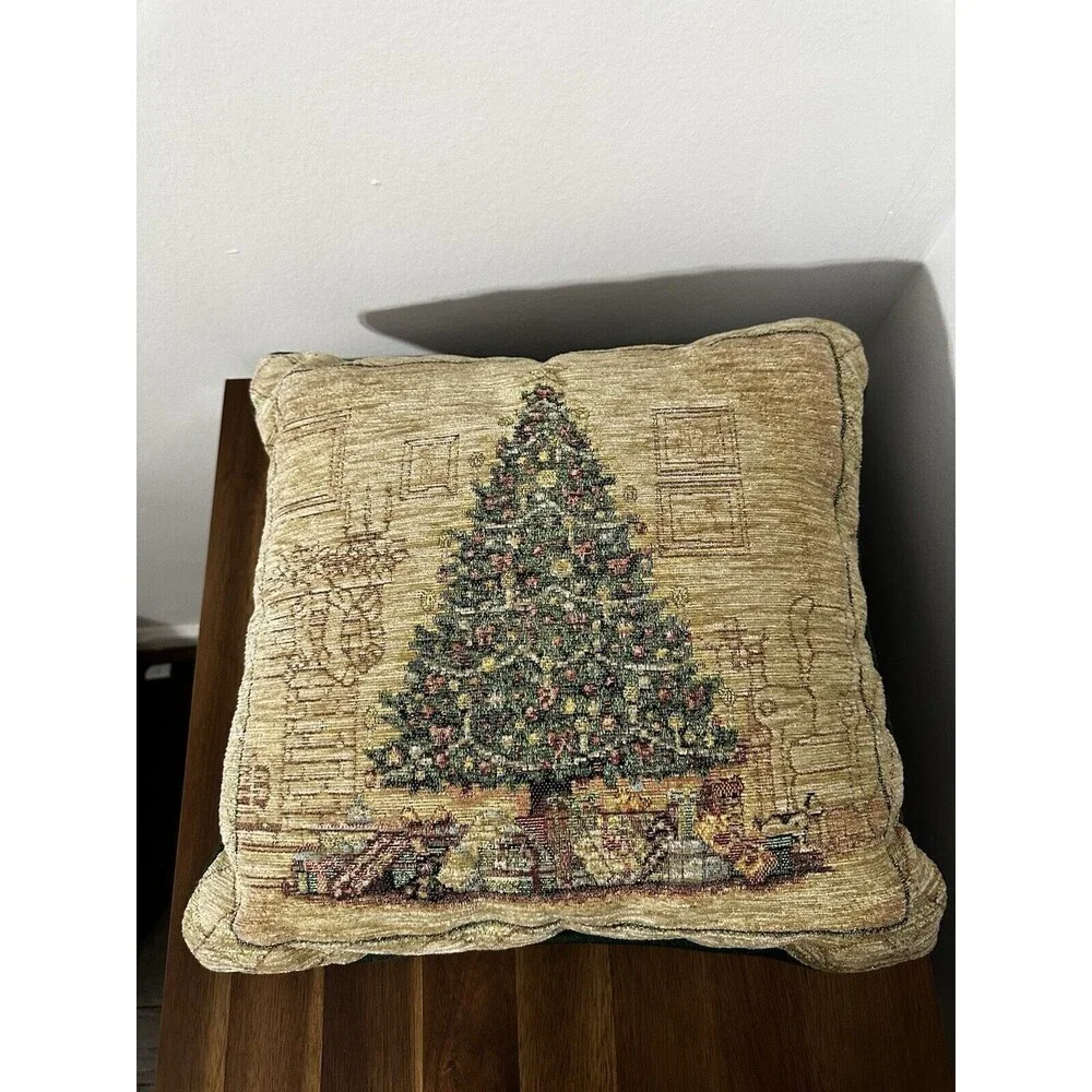 Set Of Two Vintage Dan Morris Christmas Elegance Tree Tapestry Pillows 16x16